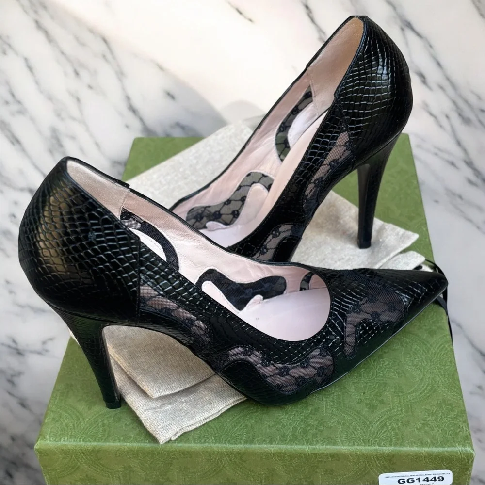 Black Gucci Python Embossed Pumps